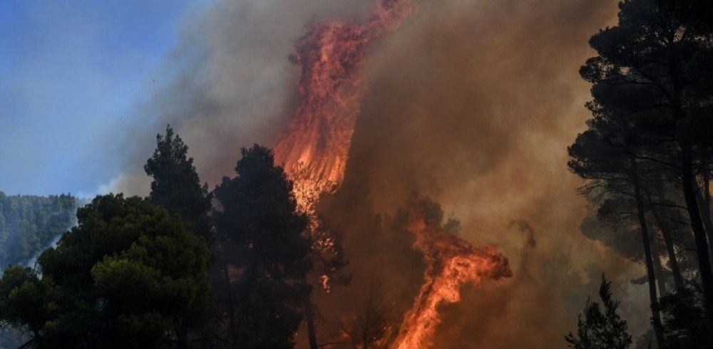 Με μπουλντόζες σταμάτησαν τη φωτιά προς τα Ψαχνά