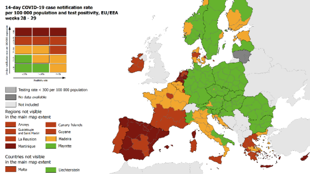 Στο κόκκινο πολλές περιοχές της χώρας στο χάρτη του ECDC