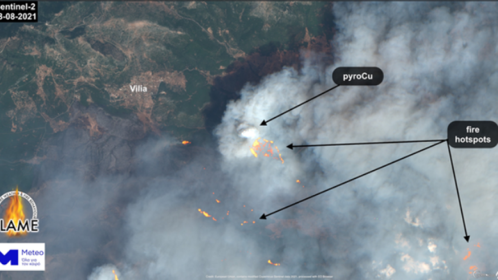 Εθνικό Αστεροσκοπείο Αθηνών-meteo.gr: Η &#8220;έκρηξη&#8221; της δασικής πυρκαγιάς στα Βίλια